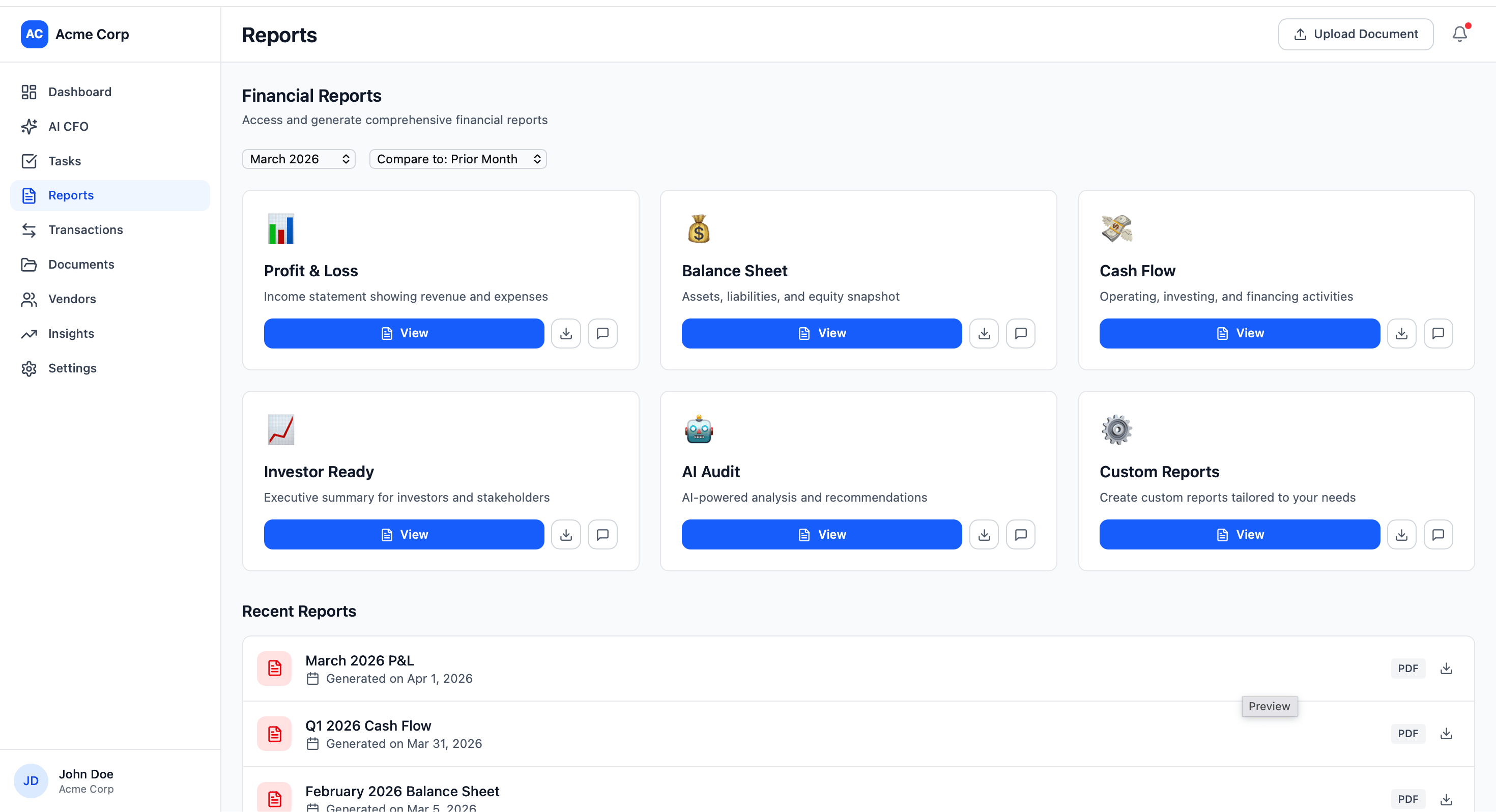 Financial reports library and recent reports